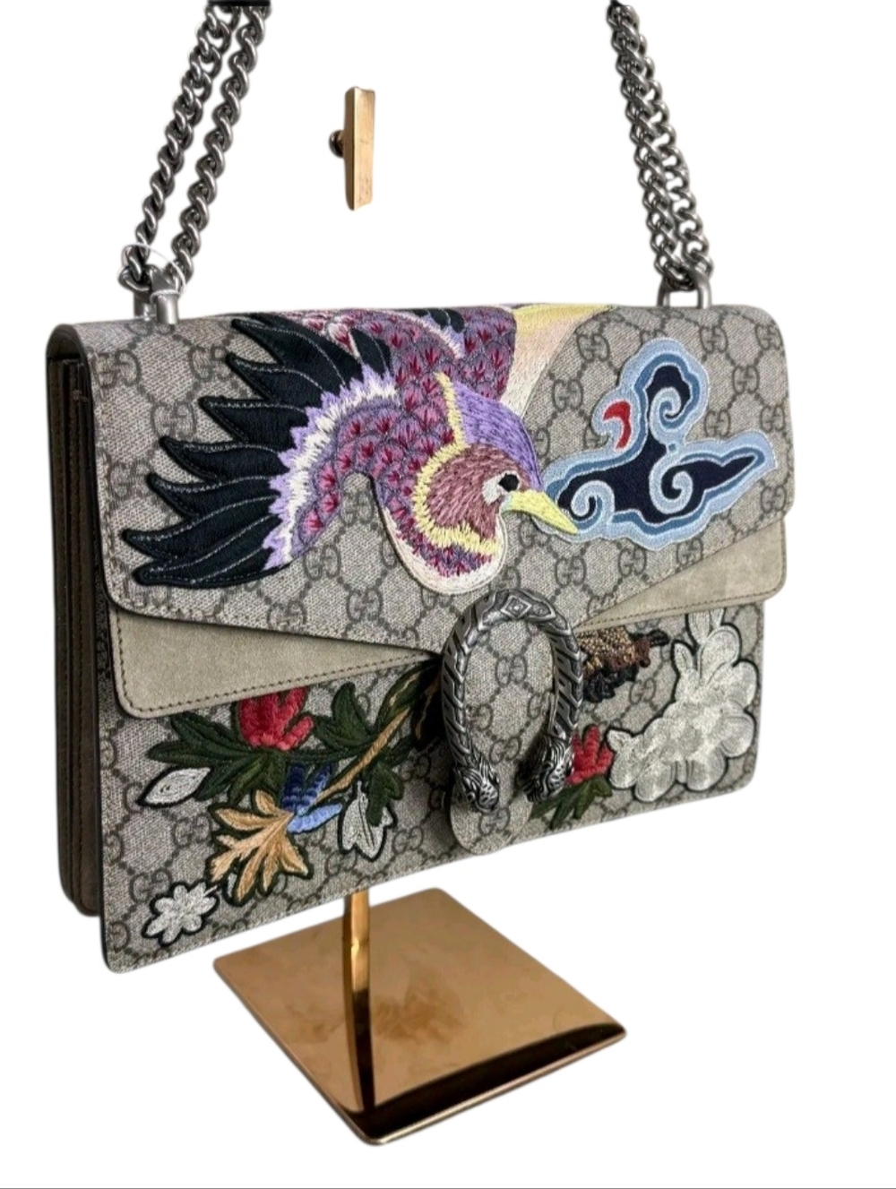Gucci Dionysus Embroidered GG Supreme Shoulder Bag in Beige Taupe - Picture 4 of 15
